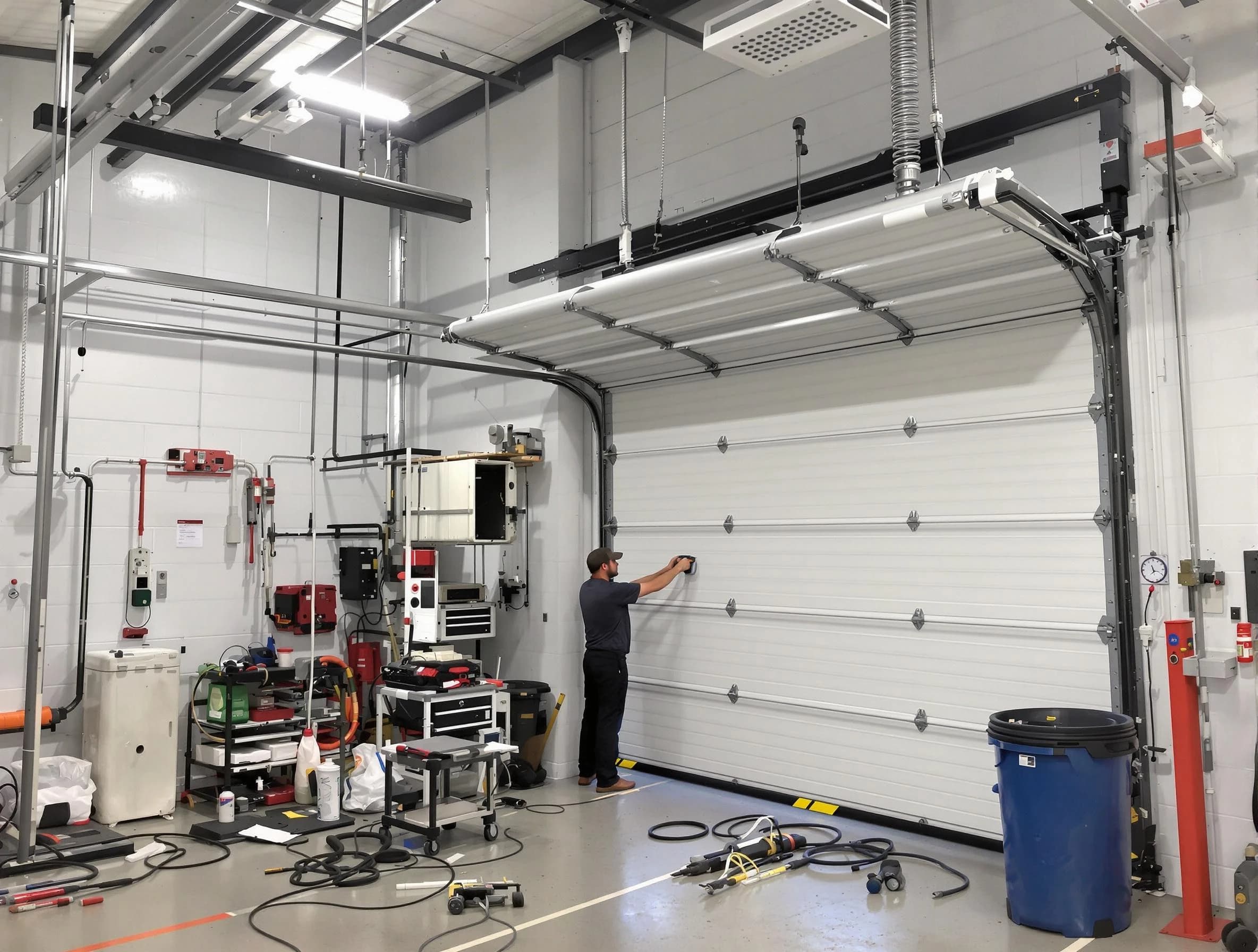 New Brunswick Garage Door Repair certified technician performing commercial door repair at a New Brunswick business facility