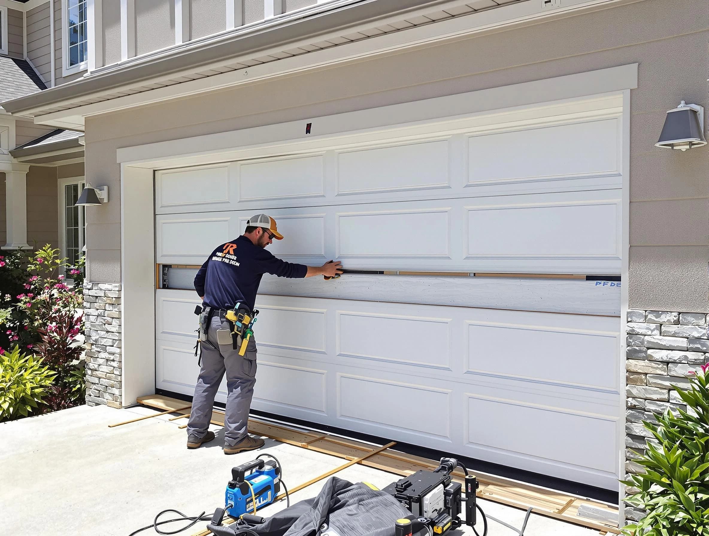 New Brunswick Garage Door Repair team performing complete garage door replacement at New Brunswick residence