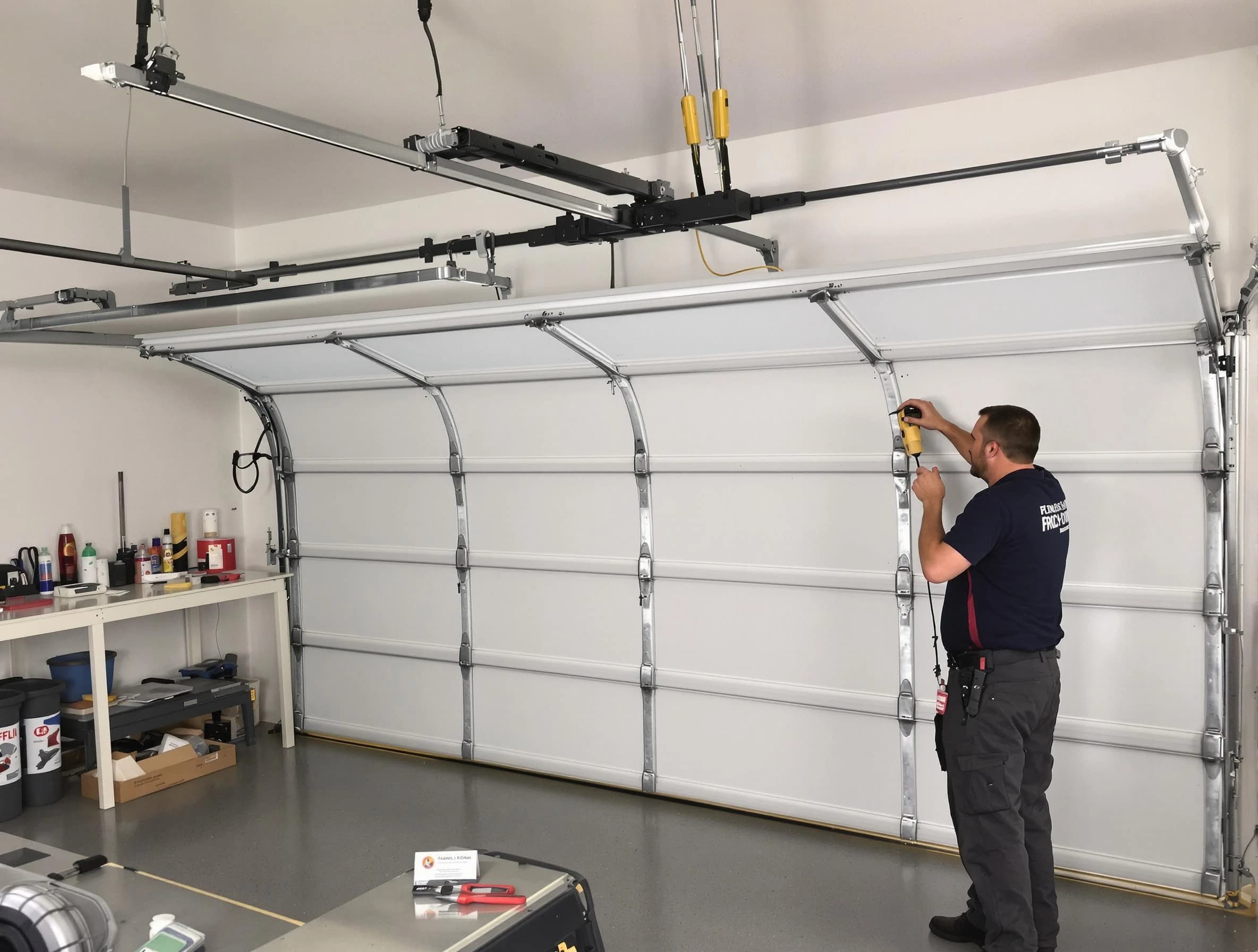 New Brunswick Garage Door Repair certified technician performing overhead door system repair in New Brunswick