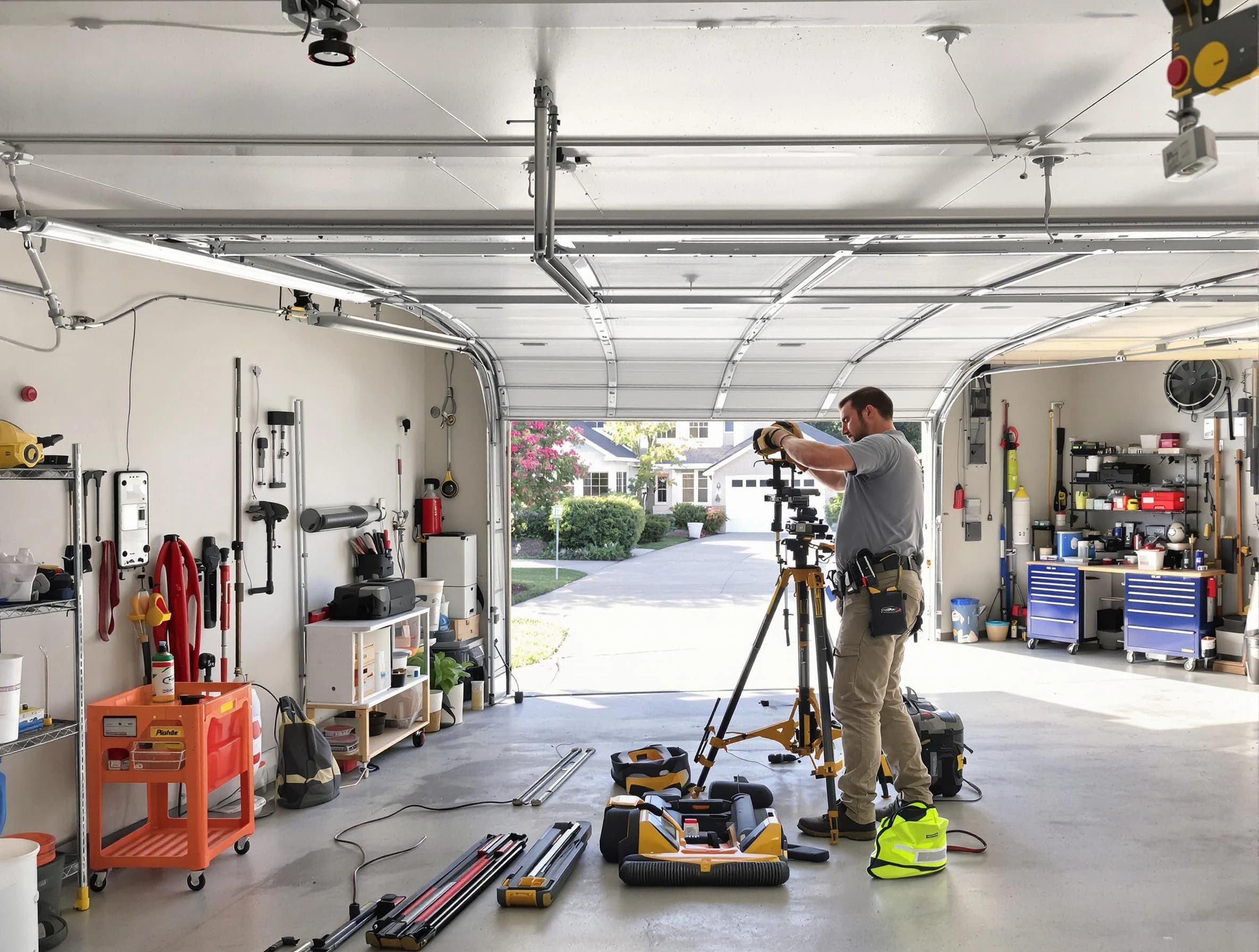 New Brunswick Garage Door Repair specialist performing laser-guided track alignment in New Brunswick